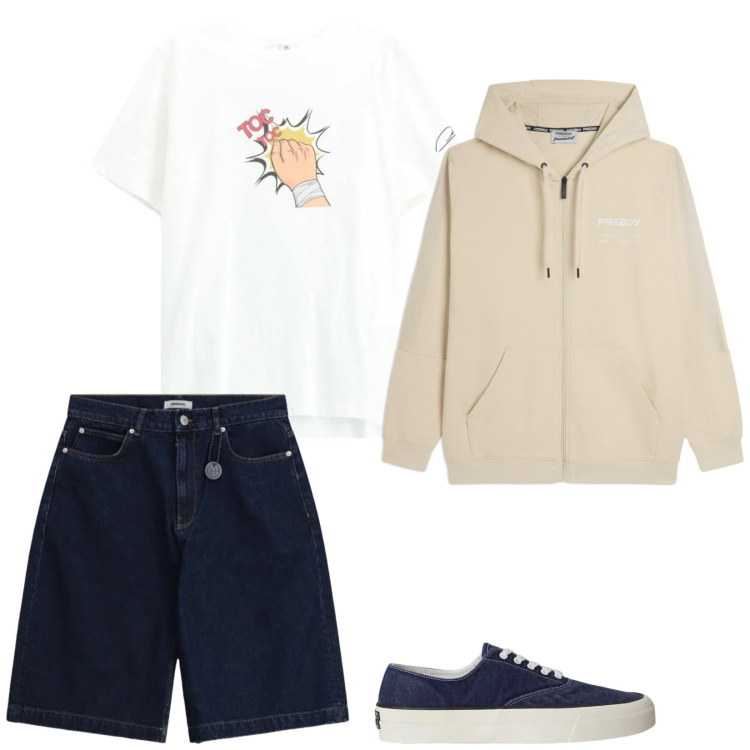 Outfit uomo - Teens. Stile Casual per Tutti i giorni. Abbinamento con bermuda, t-shirt, felpe con cappuccio, sneakers.