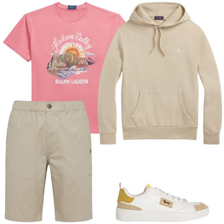 Outfit uomo - Total look #2398748. Stile Casual per Tutti i giorni. Abbinamento con sneakers, bermuda, felpe con cappuccio, t-shirt.