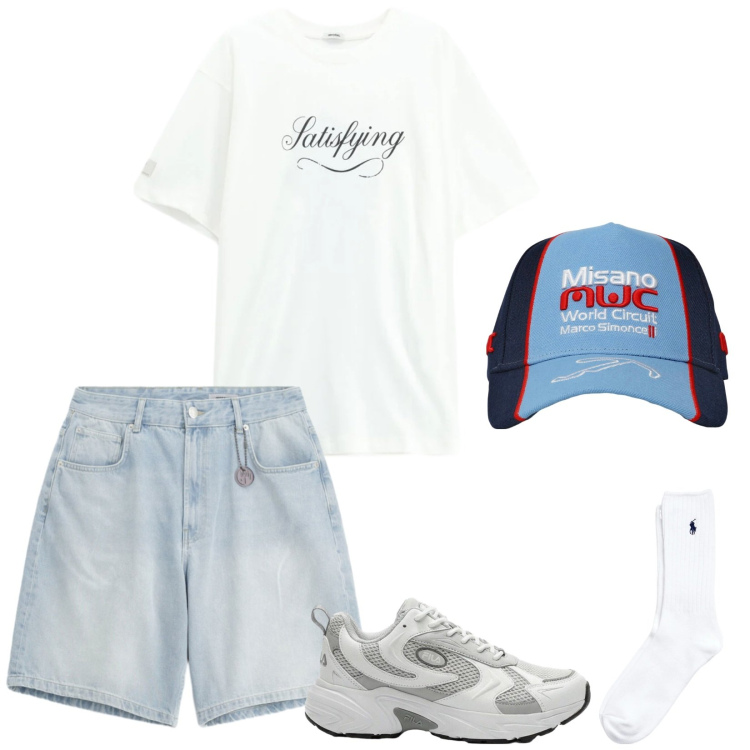 Outfit uomo - Urban spring. Stile Urban per Tutti i giorni. Abbinamento con sneakers, cappelli, bermuda, t-shirt, calzini.