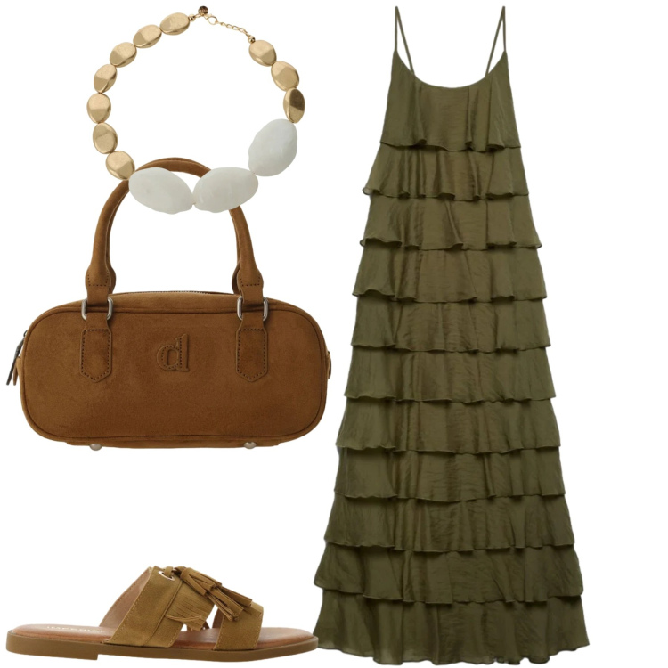 Outfit donna - City. Stile Casual chic per Tutti i giorni. Abbinamento con vestiti lunghi, sandali, cappotti, collane.