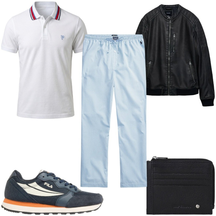 Outfit uomo - Total look #2398756. Stile Casual per Tutti i giorni. Abbinamento con sneakers, giacche, portafogli, polo, pantaloni.