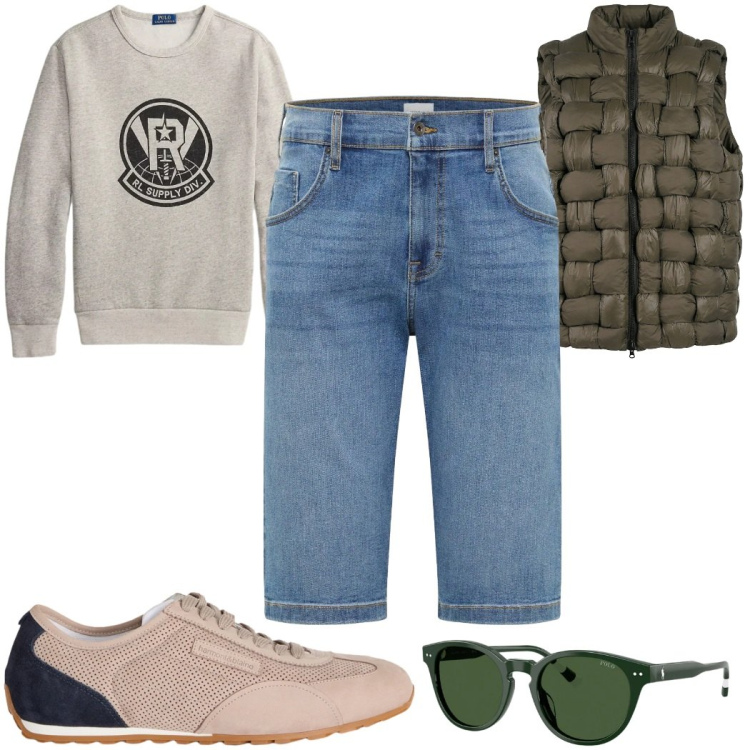 Outfit uomo - Total look #2398757. Stile Casual per Tutti i giorni. Abbinamento con bermuda, sneakers, felpe, occhiali da sole, gilet.