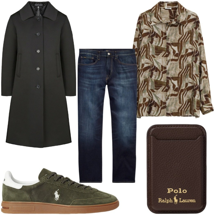 Outfit uomo - Total look #2398764. Stile Casual per Tutti i giorni. Abbinamento con camicie, cappotti, jeans dritti, sneakers, portafogli.