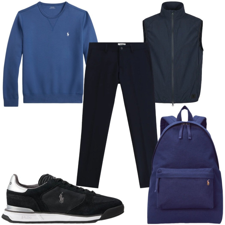 Outfit uomo - Total look #2398779. Stile Casual per Tutti i giorni. Abbinamento con pantaloni, borse sportive, sneakers, felpe, gilet.