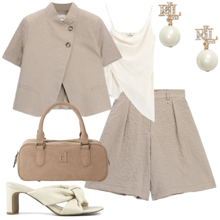 Outfit donna - Dixie. Stile Urban per Tutti i giorni. Abbinamento con top, cappotti, blazer, bermuda, orecchini, sandali col tacco.