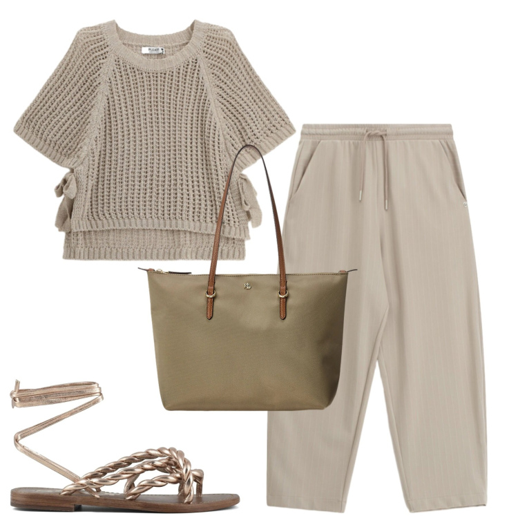 Outfit donna - Maggio. Stile Casual chic per Tutti i giorni. Abbinamento con pantaloni, top, borse tote, sandali in pelle.