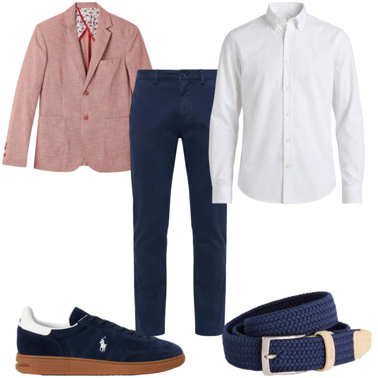 Outfit uomo - Total look #2398797. Stile Casual per Tutti i giorni. Abbinamento con giacche, cinture, pantaloni chino, camicie, sneakers.