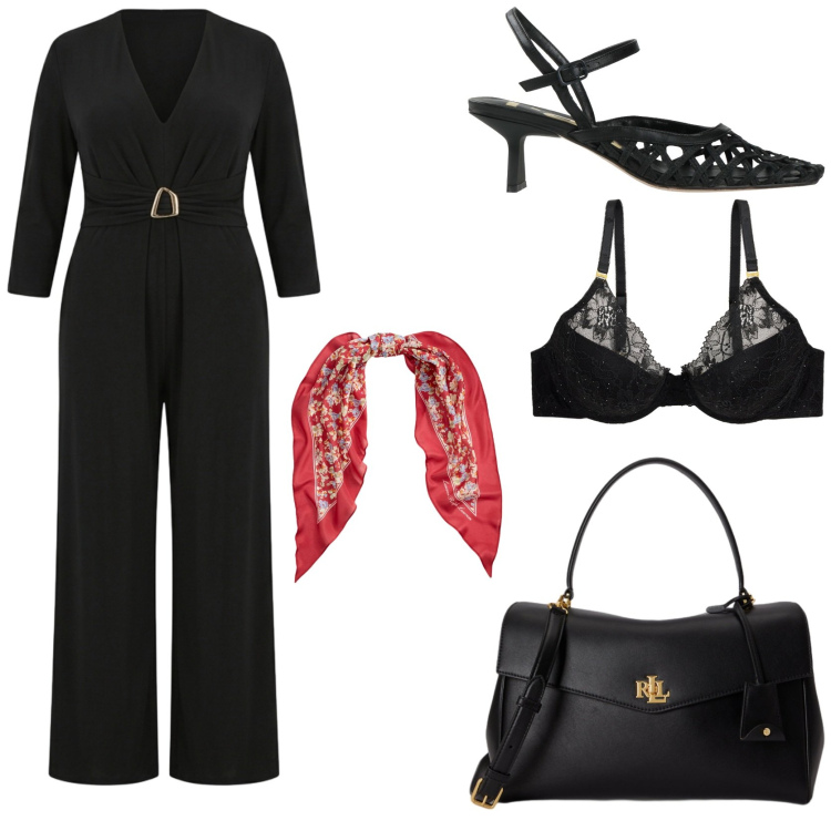 Outfit donna - Perfetta in ufficio. Stile Casual chic per Ufficio. Abbinamento con décolleté, tute, reggiseni, foulard, borse a mano.