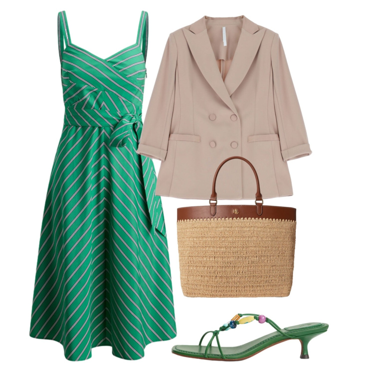 Outfit donna - Silhouette fluide e leggere - Focus Donn. Stile Bon Ton per Tutti i giorni. Abbinamento con blazer, borse tote, vestiti, sandali gioiello.