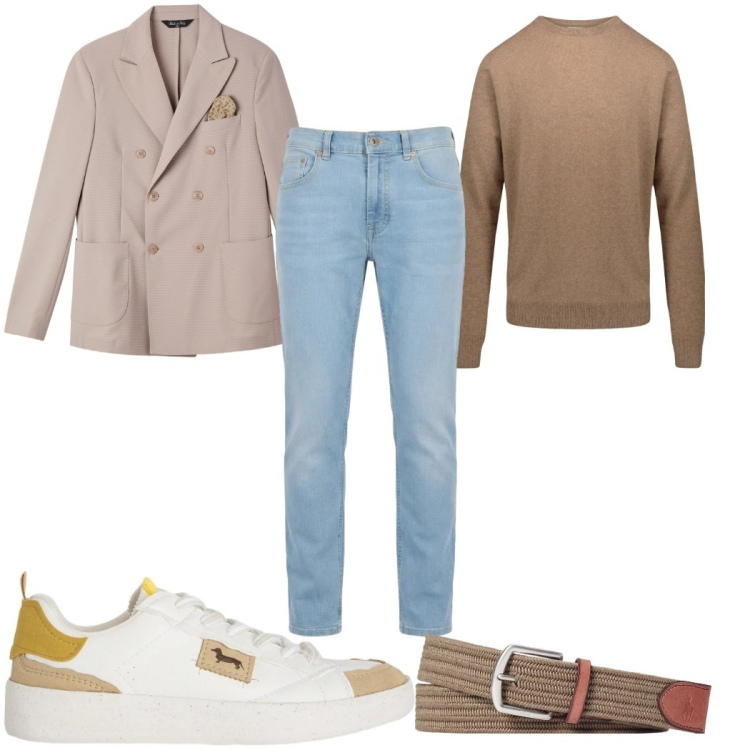 Outfit uomo - Total look #2398802. Stile Casual per Tutti i giorni. Abbinamento con giacche, sneakers, jeans, maglieria, cinture.