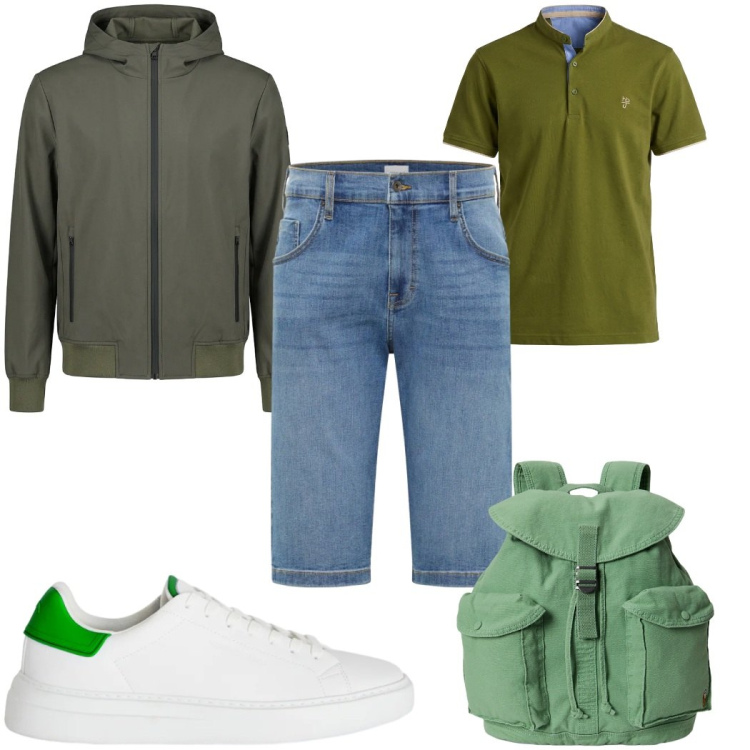 Outfit uomo - Total look #2398810. Stile Casual per Tutti i giorni. Abbinamento con bermuda, sneakers, polo, borse sportive, giacche.