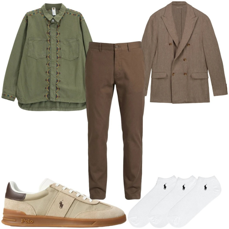 Outfit uomo - Total look #2398813. Stile Trendy per Tutti i giorni. Abbinamento con camicie, pantaloni, giacche, calzini, sneakers.