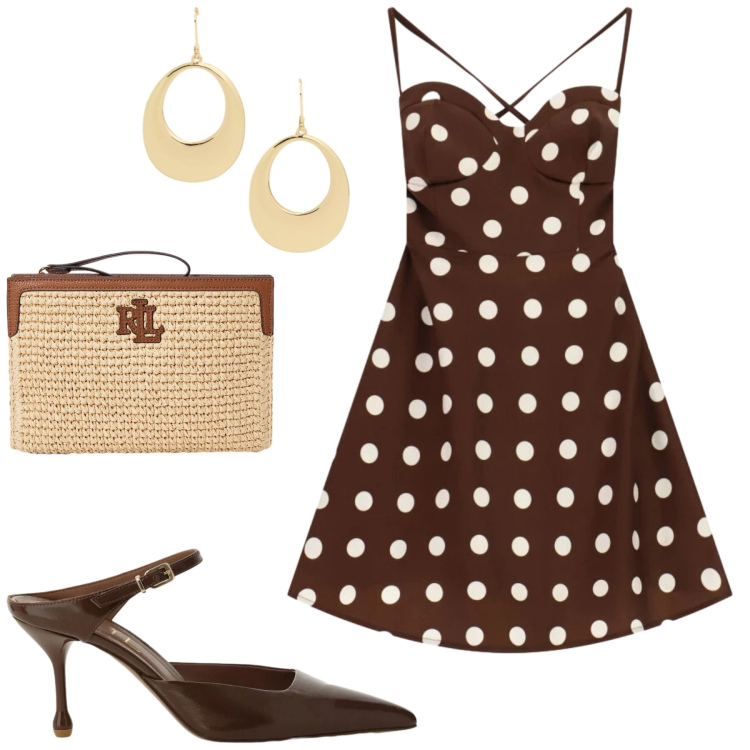 Outfit donna - Dixie. Stile Glamour per Tutti i giorni. Abbinamento con décolleté, vestiti corti, orecchini, pochette.