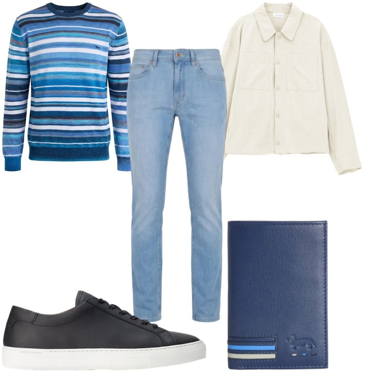 Outfit uomo - Total look #2398820. Stile Casual per Tutti i giorni. Abbinamento con camicie, pullovers, portafogli, jeans, sneakers.