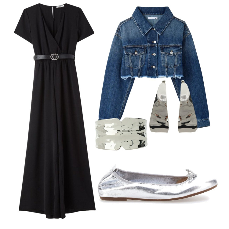 Outfit donna - Argento. Stile Sporty chic per Serata fuori. Abbinamento con vestiti lunghi, blazer, braccialetti, orecchini, ballerine.