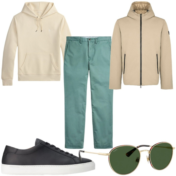 Outfit uomo - Total look #2398822. Stile Casual per Tutti i giorni. Abbinamento con sneakers, pantaloni, felpe con cappuccio, occhiali da sole, parka.