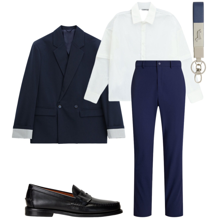 Outfit uomo - Total look #2398841. Stile Business/Elegante per Cerimonia. Abbinamento con giacche, camicie, portachiavi, scarpe stringate, pantaloni.
