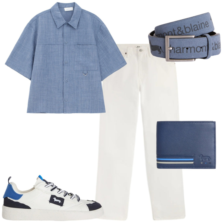 Outfit uomo - Total look #2398852. Stile Casual per Tutti i giorni. Abbinamento con camicie a manica corta, sneakers, cinture, portafogli, jeans.