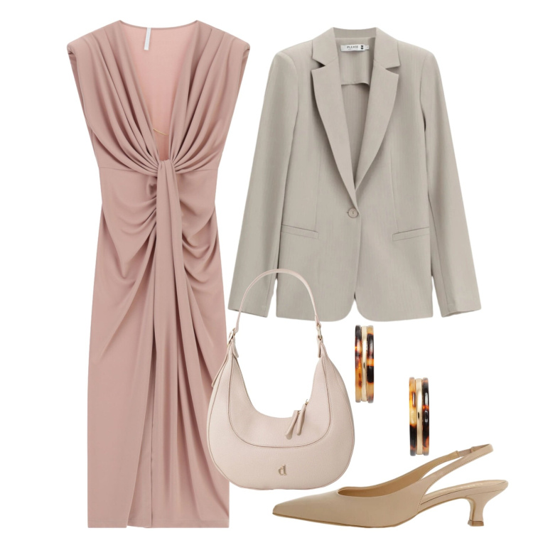 Outfit donna - Punto vita protagonista - Focus Donna Cu. Stile Chic per Cerimonia. Abbinamento con blazer, vestiti lunghi, borse a tracolla, décolleté, orecchini.