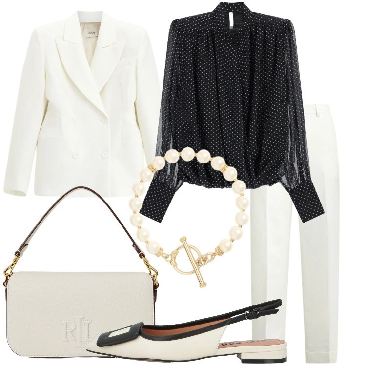 Outfit donna - Light Steps. Stile Bon Ton per Cerimonia. Abbinamento con ballerine, camicie, blazer, pantaloni, borse a spalla, braccialetti.