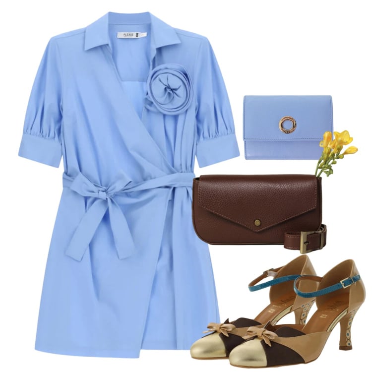 Outfit donna - Punto vita protagonista - Focus Donna Cu. Stile Chic per Ufficio. Abbinamento con vestiti lunghi, portafogli, décolleté, borse a tracolla.