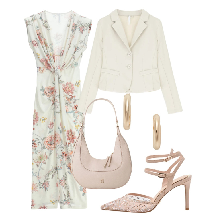 Outfit donna - Punto vita protagonista - Focus Donna Cu. Stile Chic per Cerimonia. Abbinamento con vestiti lunghi, blazer, décolleté, borse a tracolla, orecchini.
