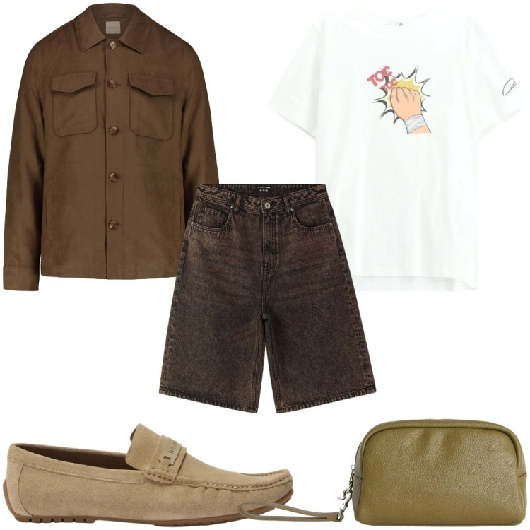 Outfit uomo - Total look #2398896. Stile Casual per Tutti i giorni. Abbinamento con bermuda, t-shirt, borse sportive, scarpe stringate, cappotti.