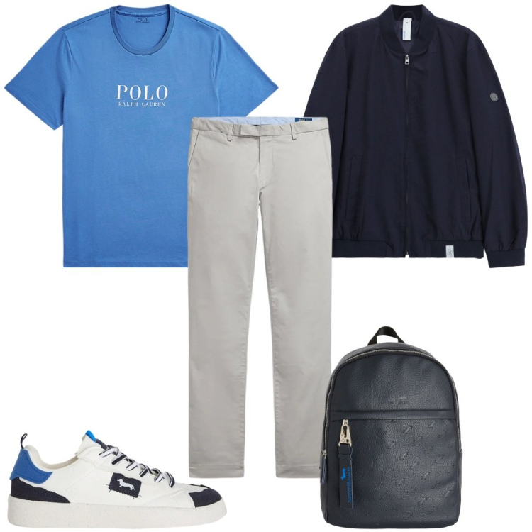 Outfit uomo - Total look #2398897. Stile Casual per Tutti i giorni. Abbinamento con bomber, sneakers, borse sportive, t-shirt, pantaloni.