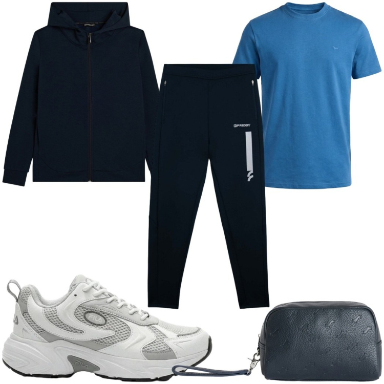 Outfit uomo - Total look #2398900. Stile Trendy per Sport. Abbinamento con sneakers, borse sportive, t-shirt, felpe con cappuccio, pantaloni.