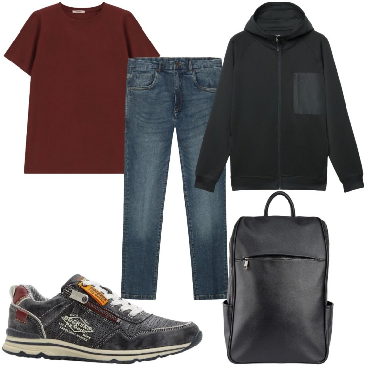 Outfit uomo - Total look #2398903. Stile Casual per Tutti i giorni. Abbinamento con sneakers, felpe con cappuccio, t-shirt, borse sportive, jeans.