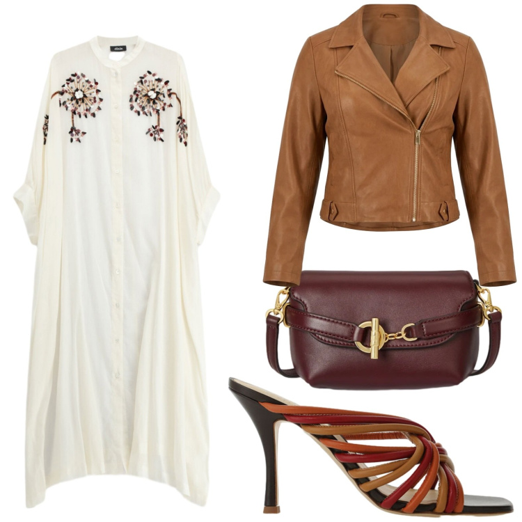 Outfit donna - Silhouette fluide e leggere. Stile Chic per Tutti i giorni. Abbinamento con giacche, vestiti midi/longuette, sandali, borse a tracolla.