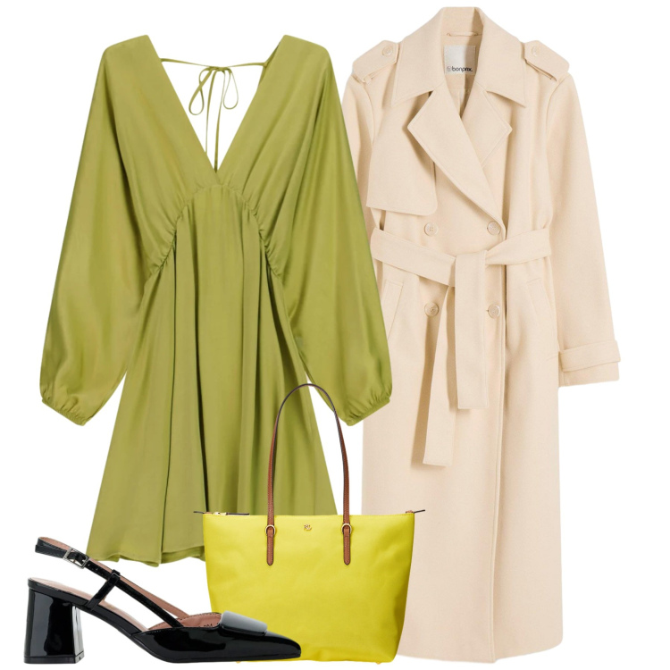 Outfit donna - Lime a maggio. Stile Bon Ton per Ufficio. Abbinamento con trench, décolleté, vestiti corti, borse tote.