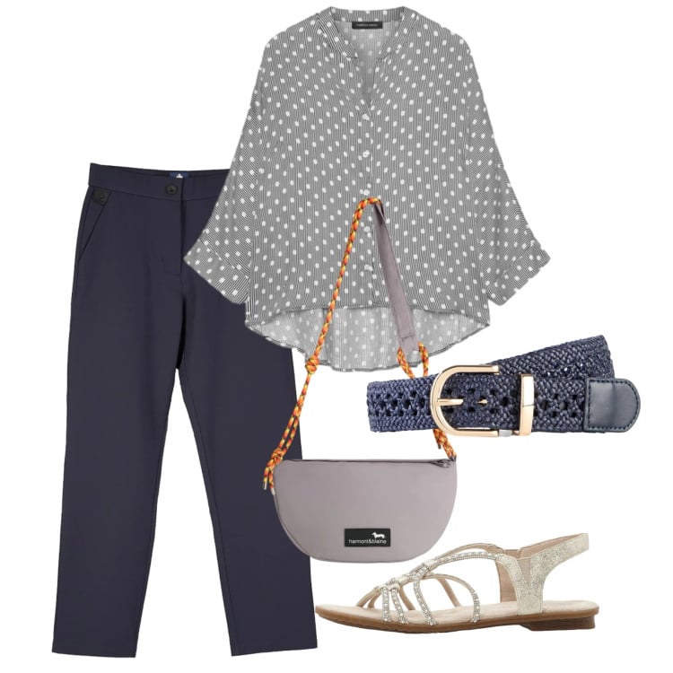 Outfit donna - Linee fluide. Stile Bon Ton per Tutti i giorni. Abbinamento con sandali, cinture, borse a tracolla, camicie, pantaloni chino.
