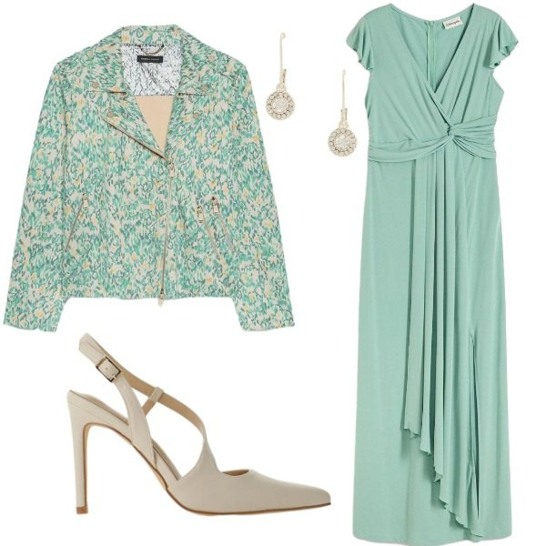 Outfit donna - Cerimonia in abito lungo. Stile Chic per Cerimonia. Abbinamento con vestiti lunghi, décolleté, blazer, orecchini.