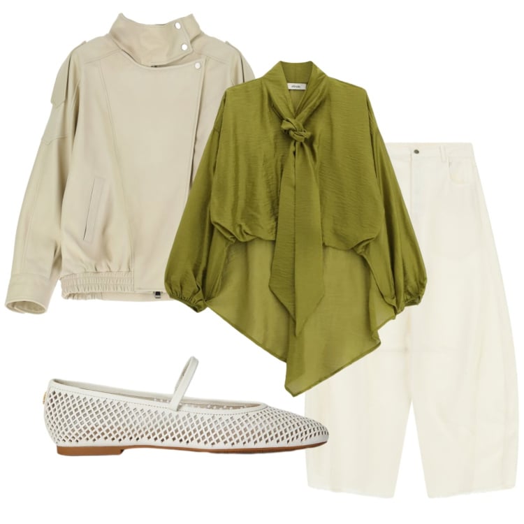 Outfit donna - Total look #2398948. Stile Trendy per Tutti i giorni. Abbinamento con giacche, pantaloni a palazzo, camicie, ballerine.