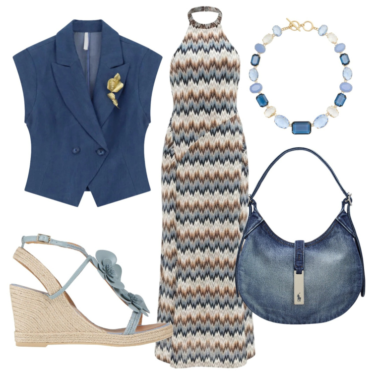 Outfit donna - Total look #2398953. Stile Etnico per Cerimonia. Abbinamento con espadrillas, gilet, vestiti lunghi, borse a spalla, collane.