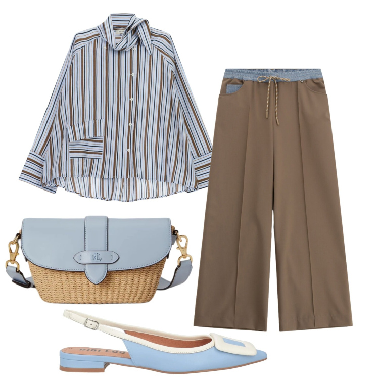 Outfit donna - Total look #2398959. Stile Chic per Ufficio. Abbinamento con ballerine, pantaloni a palazzo, camicie, borse a spalla.