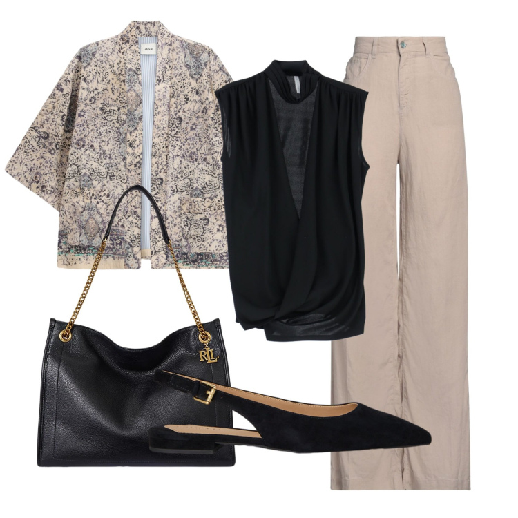 Outfit donna - Total look #2398967. Stile Chic per Ufficio. Abbinamento con jeans, top, trench, borse tote, ballerine.