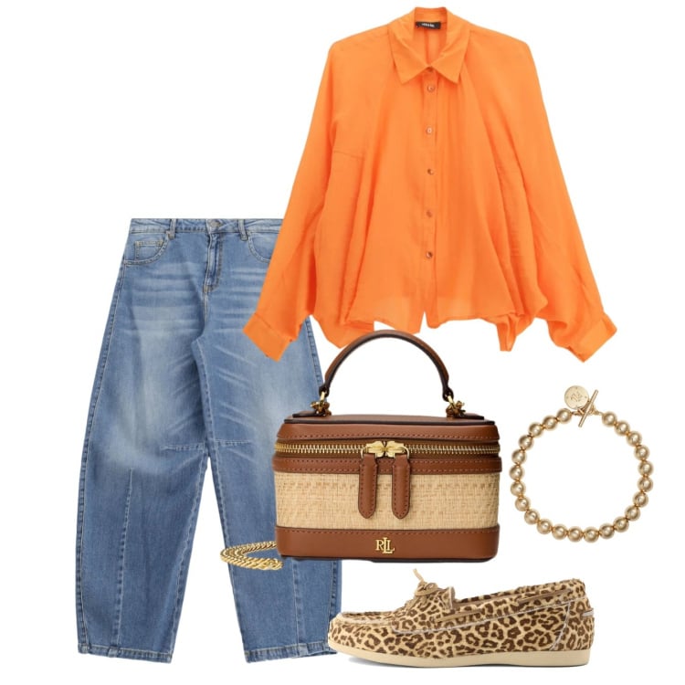 Outfit donna - Maggio. Stile Bon Ton per Tutti i giorni. Abbinamento con jeans, camicie, braccialetti, borse a tracolla, mocassini.