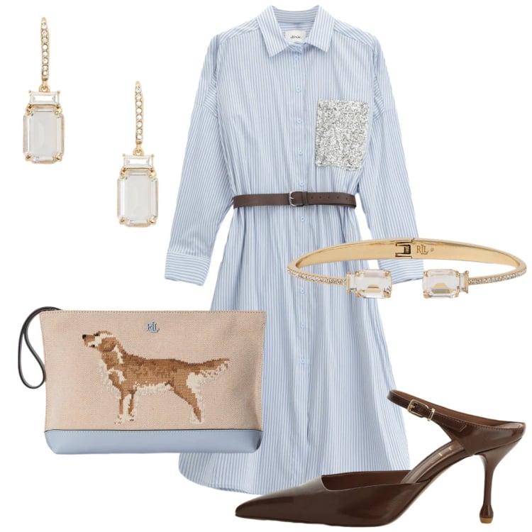 Outfit donna - Total look #2398976. Stile Chic per Ufficio. Abbinamento con décolleté, vestiti lunghi, orecchini, braccialetti, pochette.