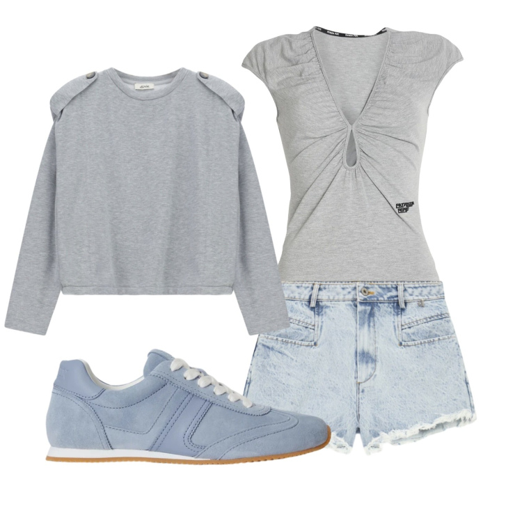 Outfit donna - Total look #2399011. Stile Sporty chic per Tutti i giorni. Abbinamento con body, shorts, felpe, sneakers.