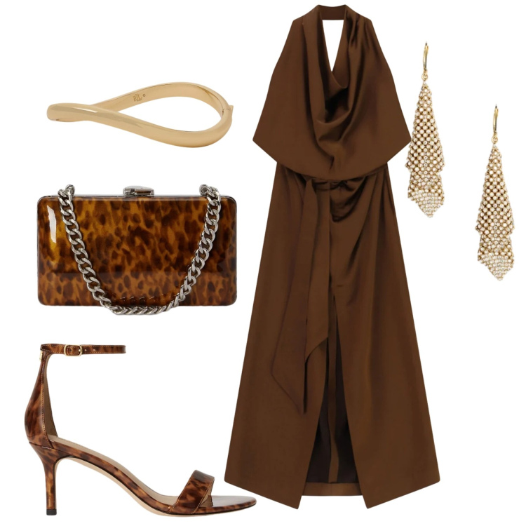 Outfit donna - Total look #2399015. Stile Chic per Serata fuori. Abbinamento con vestiti lunghi, braccialetti, orecchini, sandali in pelle, clutch.