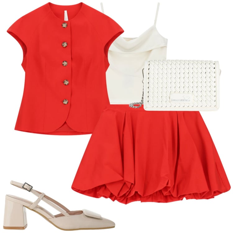Outfit donna - Imperial. Stile Urban per Tutti i giorni. Abbinamento con borse a tracolla, canottiere, décolleté, minigonne, blazer.