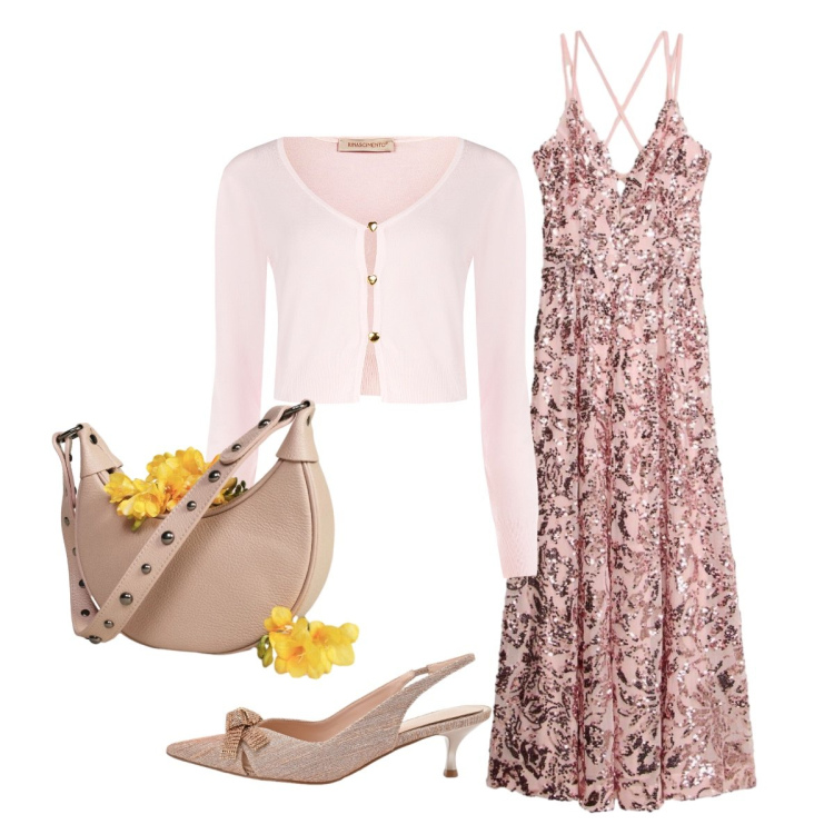 Outfit donna - Maggio in rosa. Stile Romantica per Tutti i giorni. Abbinamento con vestiti lunghi, décolleté, cardigans, borse a spalla.