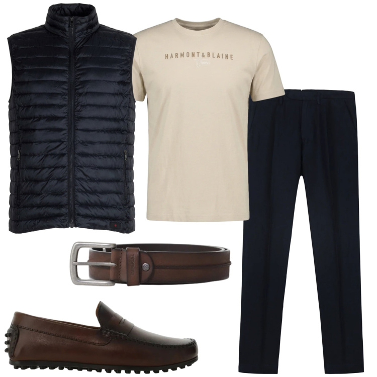 Outfit uomo - Total look #2399044. Stile Casual per Tutti i giorni. Abbinamento con scarpe stringate, cinture, t-shirt, pantaloni, piumini.