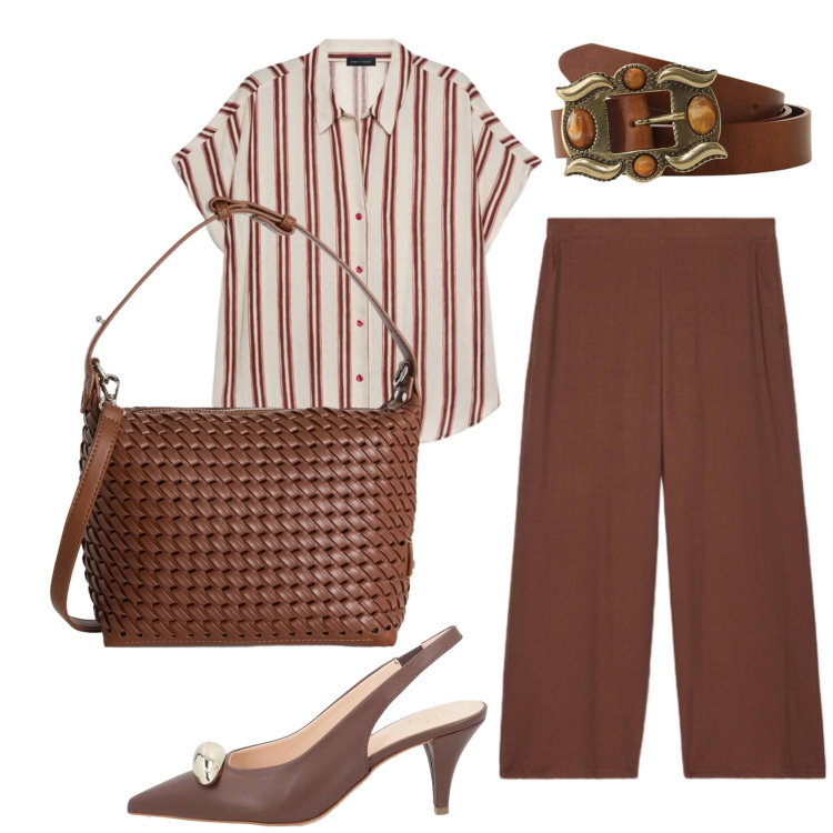 Outfit donna - Total look #2399047. Stile Bon Ton per Ufficio. Abbinamento con décolleté, borse a spalla, cinture, camicie a manica corta, pantaloni.