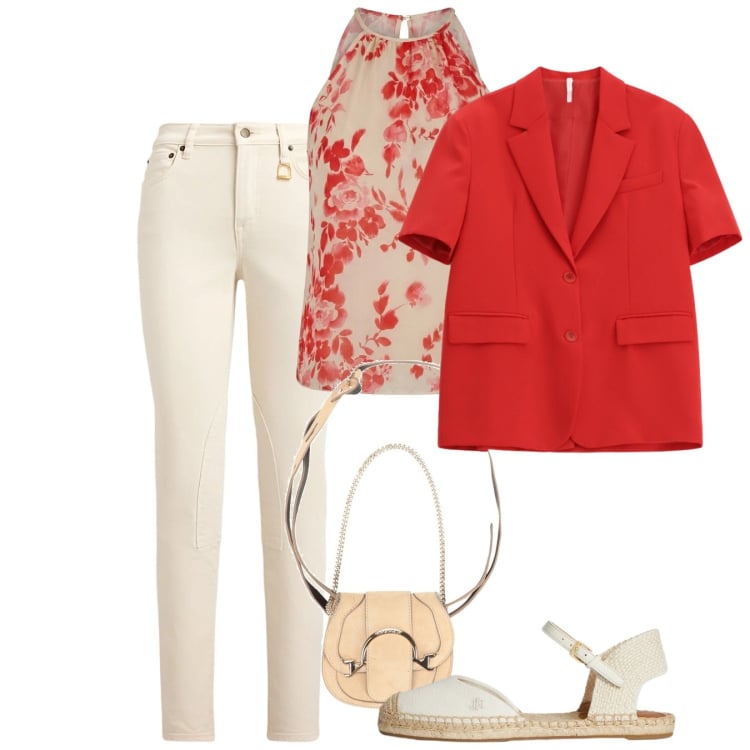 Outfit donna - Maggio. Stile Chic per Tutti i giorni. Abbinamento con marsupi, blazer, canottiere, jeans skinny, espadrillas.