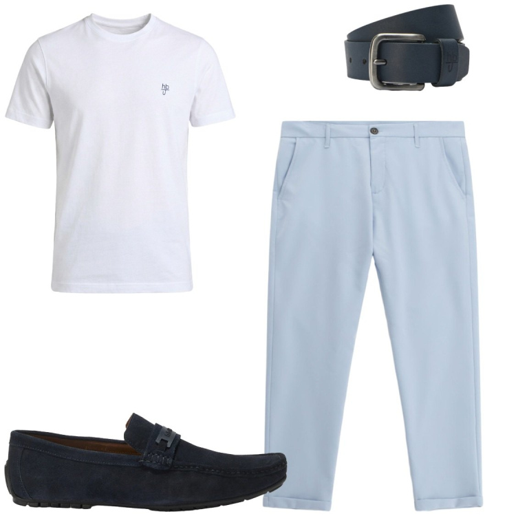 Outfit uomo - Relax#apericene. Stile Trendy per Serata speciale. Abbinamento con pantaloni, scarpe stringate, t-shirt, cinture.