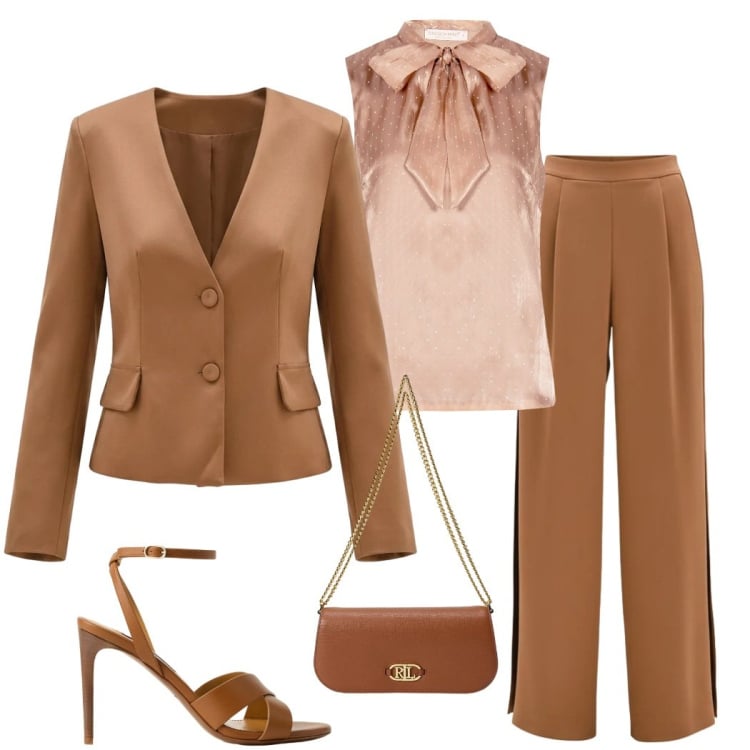 Outfit donna - La stagione delle cerimonie. Stile Chic per Cerimonia. Abbinamento con pantaloni a palazzo, canottiere, blazer, sandali col tacco, borse a spalla.