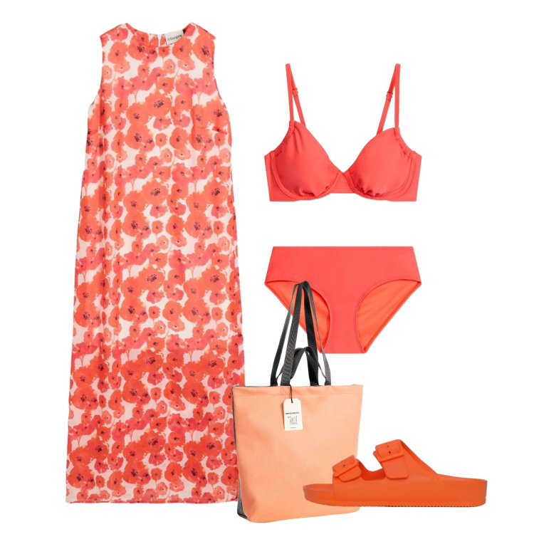 Outfit donna - Estate prossima. Stile Chic per Mare. Abbinamento con bikini, vestiti lunghi, ciabatte, borse tote.